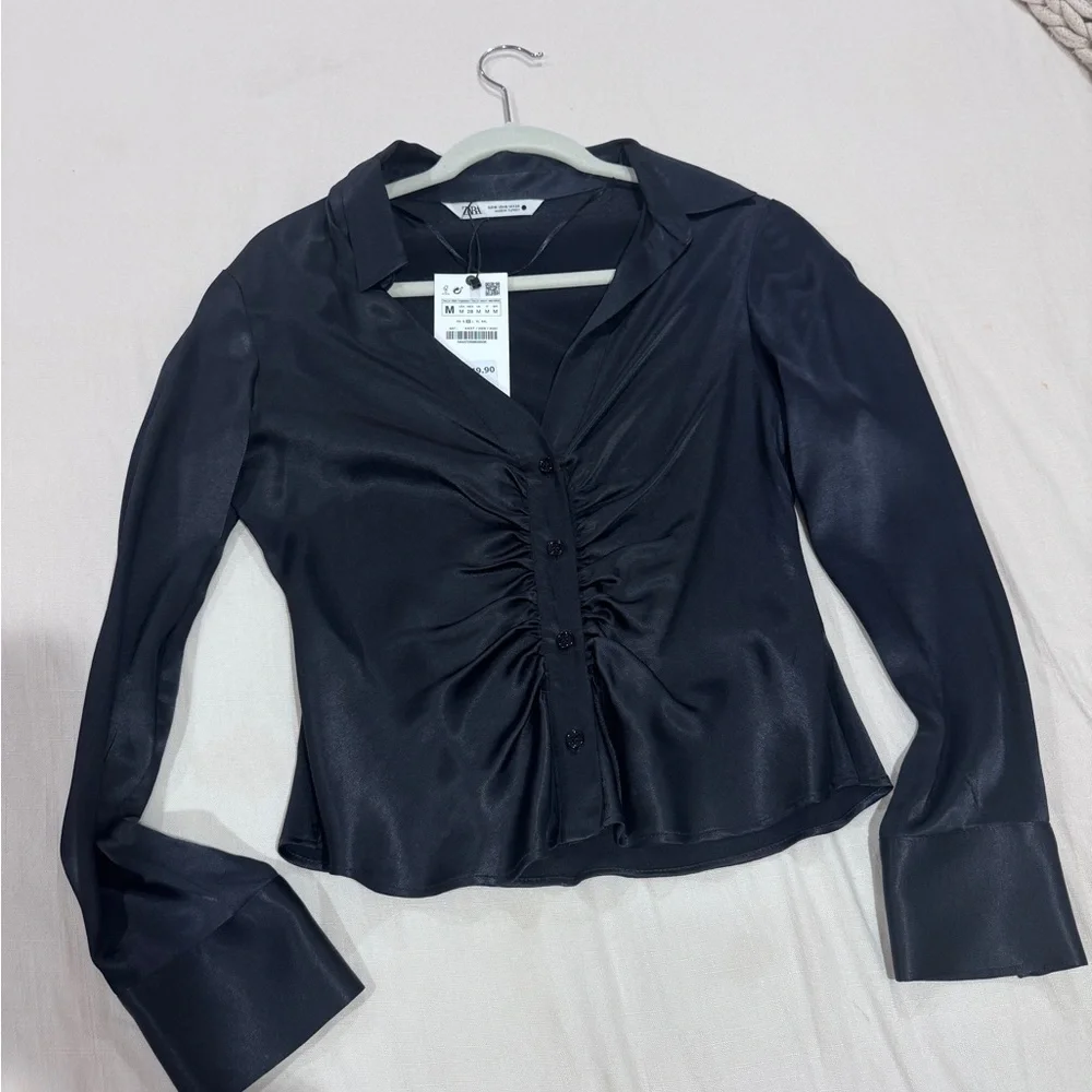 Zara Black Satin Blouse - Picture 2 of 8